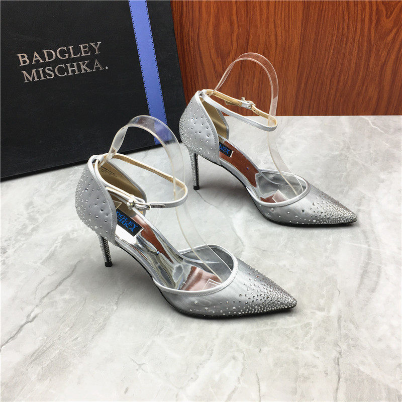 Badgley Mischka百吉利米西卡水钻网纱高跟婚宴鞋女一字扣带凉鞋