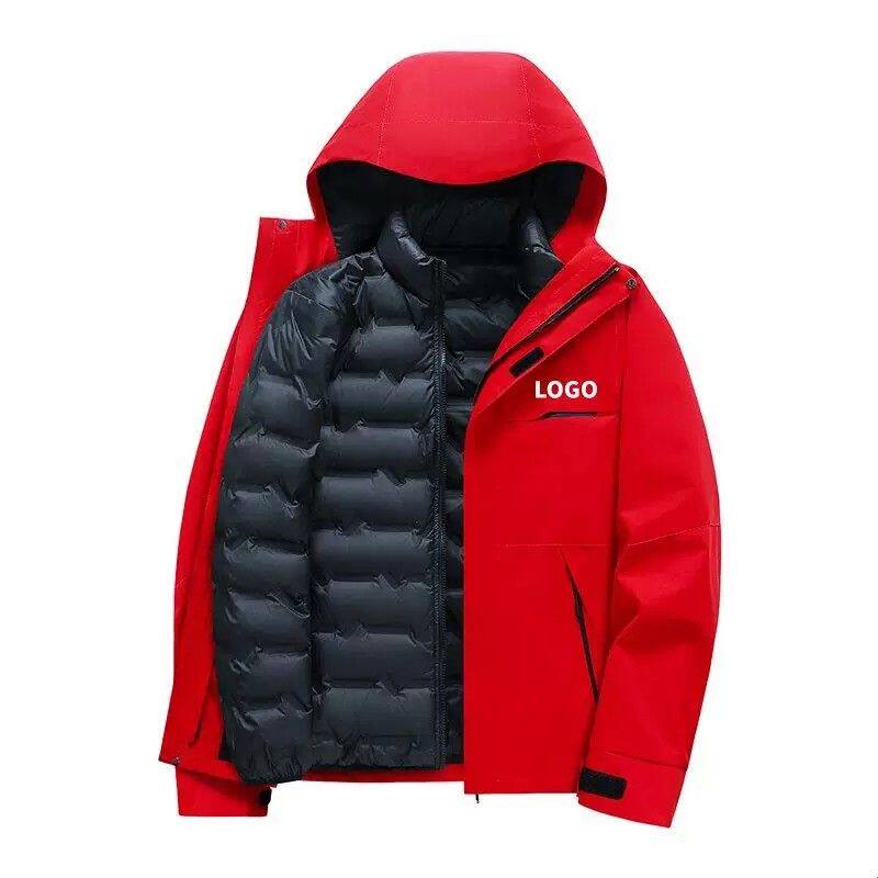 羽绒冲锋衣90白鸭绒羽绒服三合一定制印字LOGO户外工装外套滑雪服