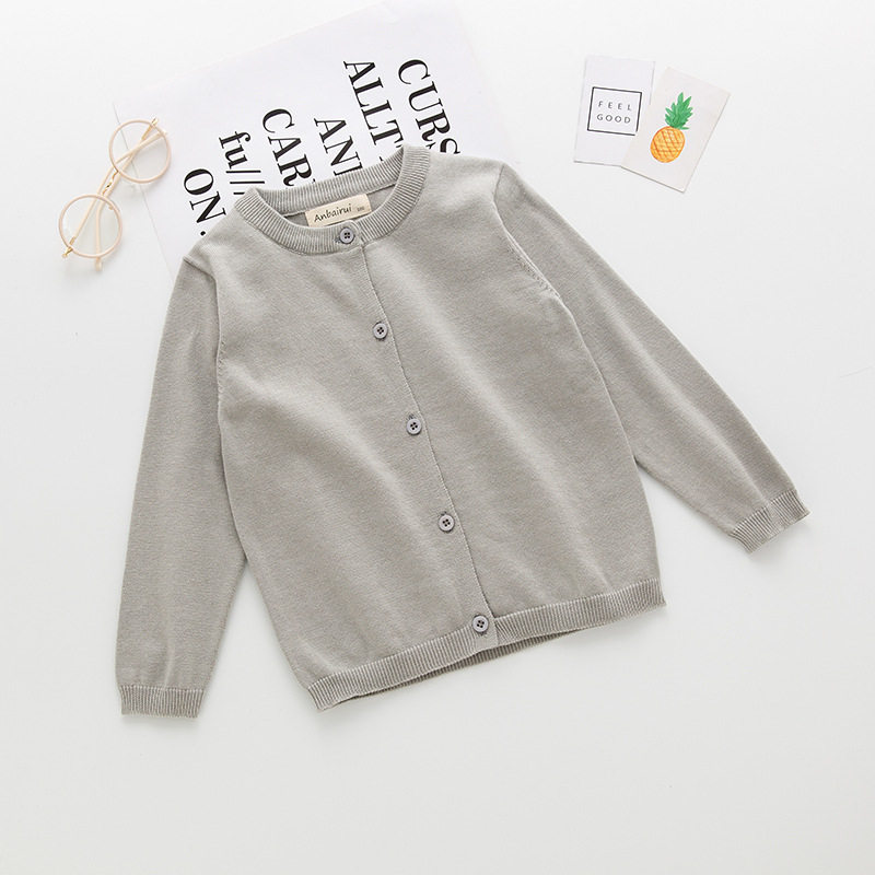 儿童纯色开衫外套纯棉毛衣2026春款文艺针织衫男童女童韩版洋气潮