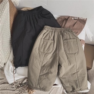 新款 男童女童纯色加绒裤 中性款 滑雪裤 儿童宝宝加绒夹棉面包裤 冬季