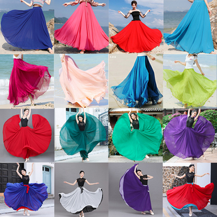 古典中国风舞蹈长裙飘逸雪纺花与影广场舞夏季新疆舞大摆半身裙女
