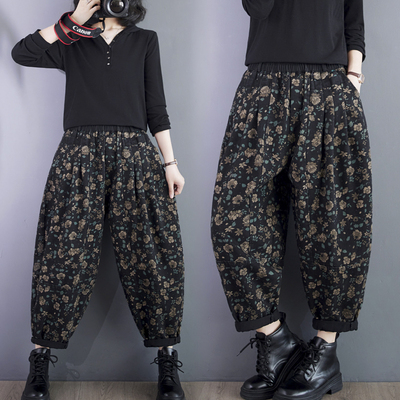 印花哈伦裤垮裤女长裤牛仔春季