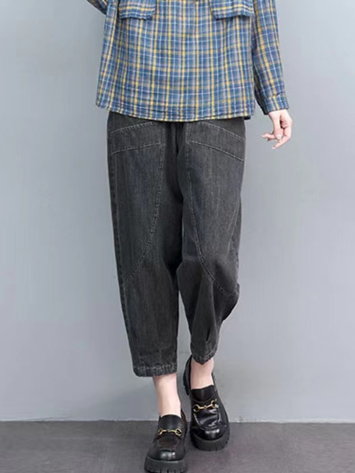 PLUS SIZE WOMENS SUMMER THIN CROPPED JEANS WOMENS LOOSE AND SKINNY CASUAL STRAIGHT PIPE PANTS HAREM PANTS SPRING