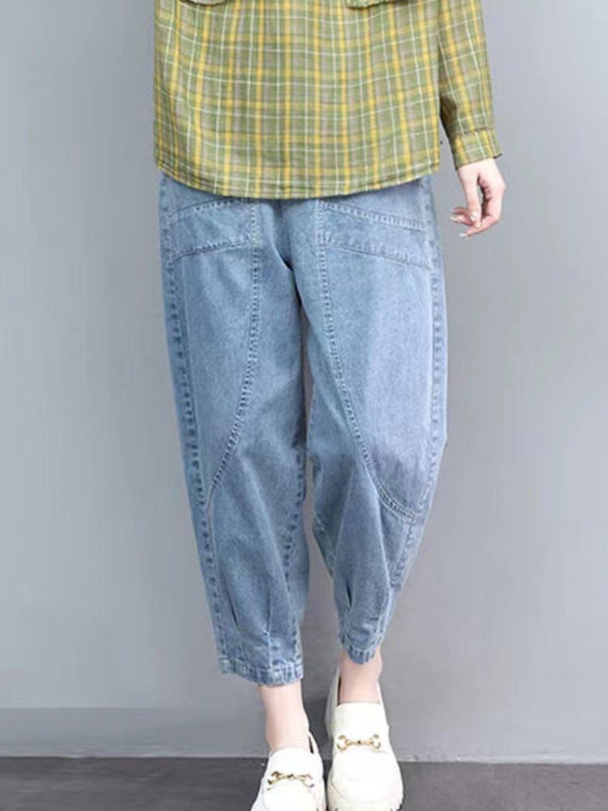 PLUS SIZE WOMENS SUMMER THIN CROPPED JEANS WOMENS LOOSE AND SKINNY CASUAL STRAIGHT PIPE PANTS HAREM PANTS SPRING