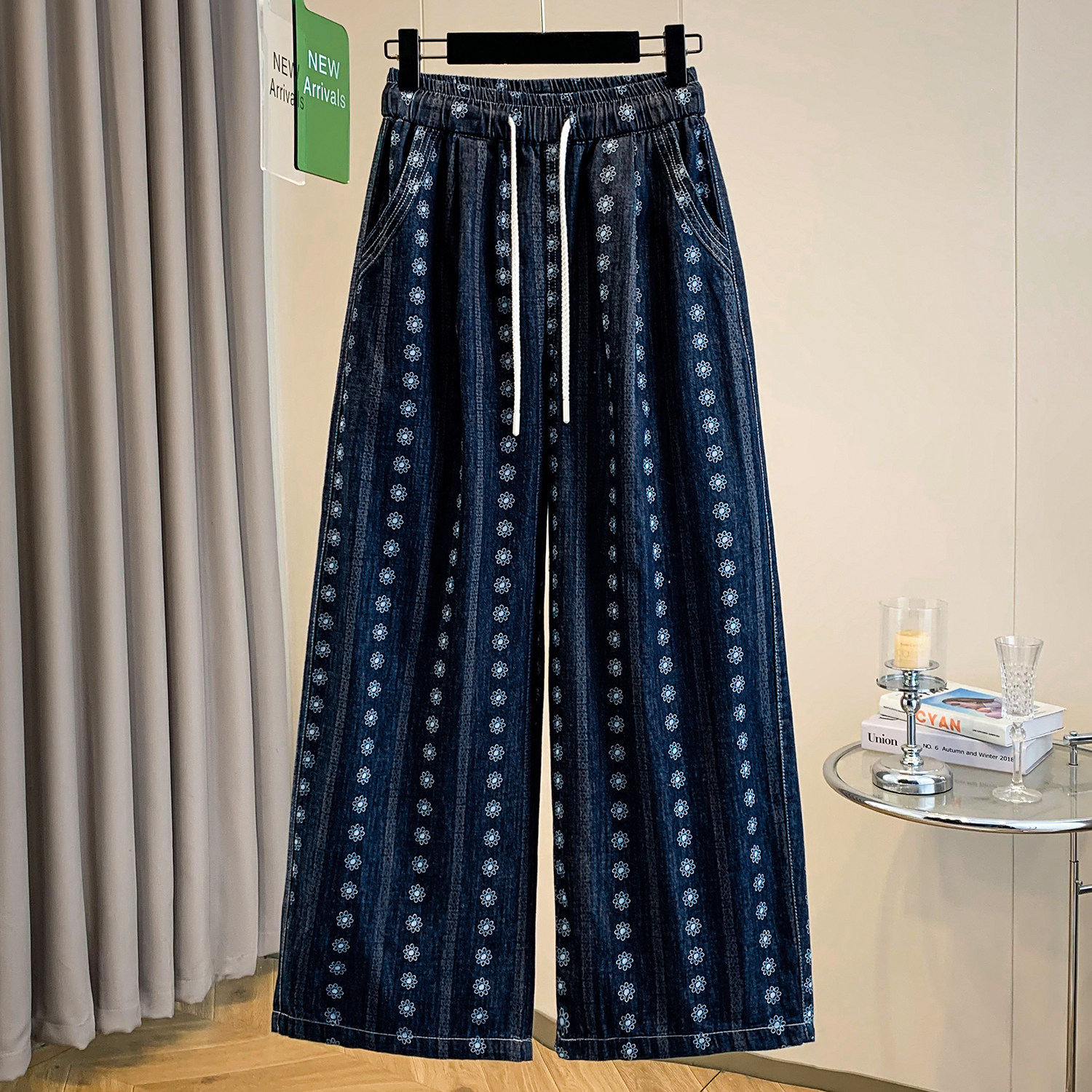 2026春季新款复古花朵休闲直筒牛仔裤女小个子高腰显瘦阔腿九分库,女装/女士精品,牛仔裤,淘宝优惠券,粉丝福利购,淘宝优惠卷