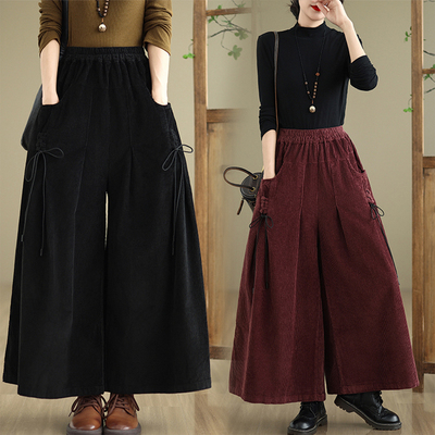 秋冬灯芯绒阔腿裤大码休闲九分裤