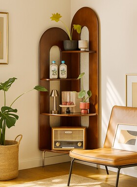 复中古风实木转角柜子客厅沙发边拐三角落屏风置物书架卧室靠墙收