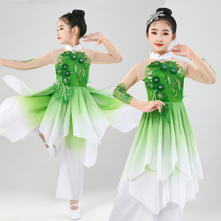 兒童古典舞演出服女童茉莉花秧歌舞新款 少兒民族扇子傘舞蹈服飄逸