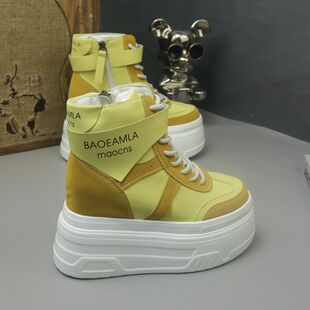 超高12cm内增高小白鞋女鞋春秋款厚底休闲鞋时尚小个子轻便高帮鞋