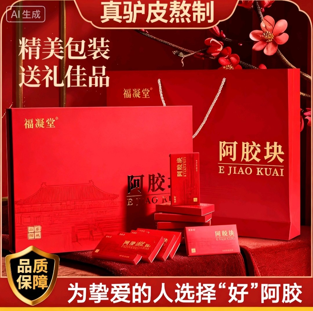 正宗山东阿胶块375g精美礼盒装真驴皮熬制阿胶块女人补气色阿胶块