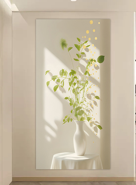 玄关自粘装饰画走廊过道绿植壁纸奶油肌理风客厅入户门贴纸墙纸