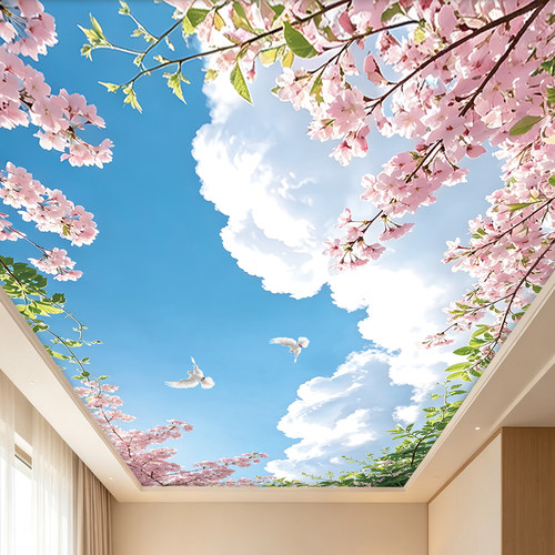 花海蓝天吊顶自粘壁画