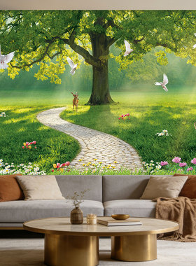 自粘风景贴画山水树林森林壁纸墙贴画温馨卧室客厅背景装饰墙壁画