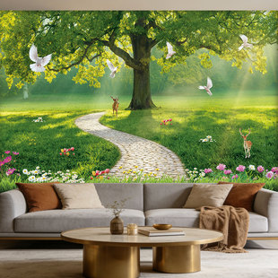 自粘风景贴画山水树林森林壁纸墙贴画温馨卧室客厅背景装饰墙壁画