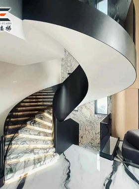 岩板螺旋旋转楼梯 室内复式阁楼弧形大理石楼梯设计 自建房岩板楼