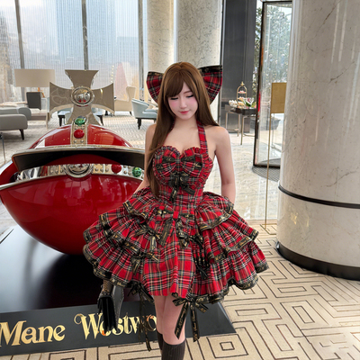 摇滚kitty红格子日常可爱时尚