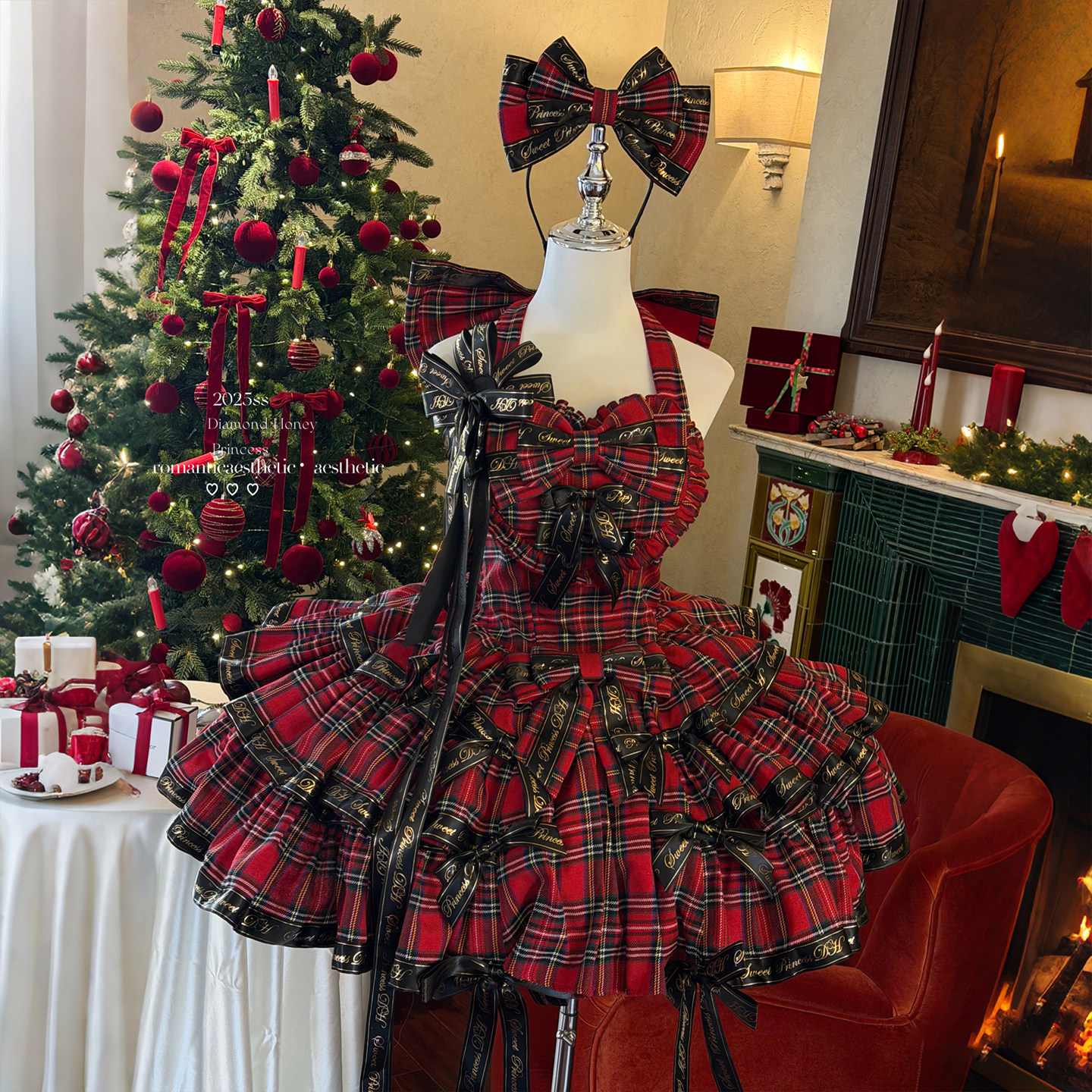 摇滚kitty红格子日常可爱时尚