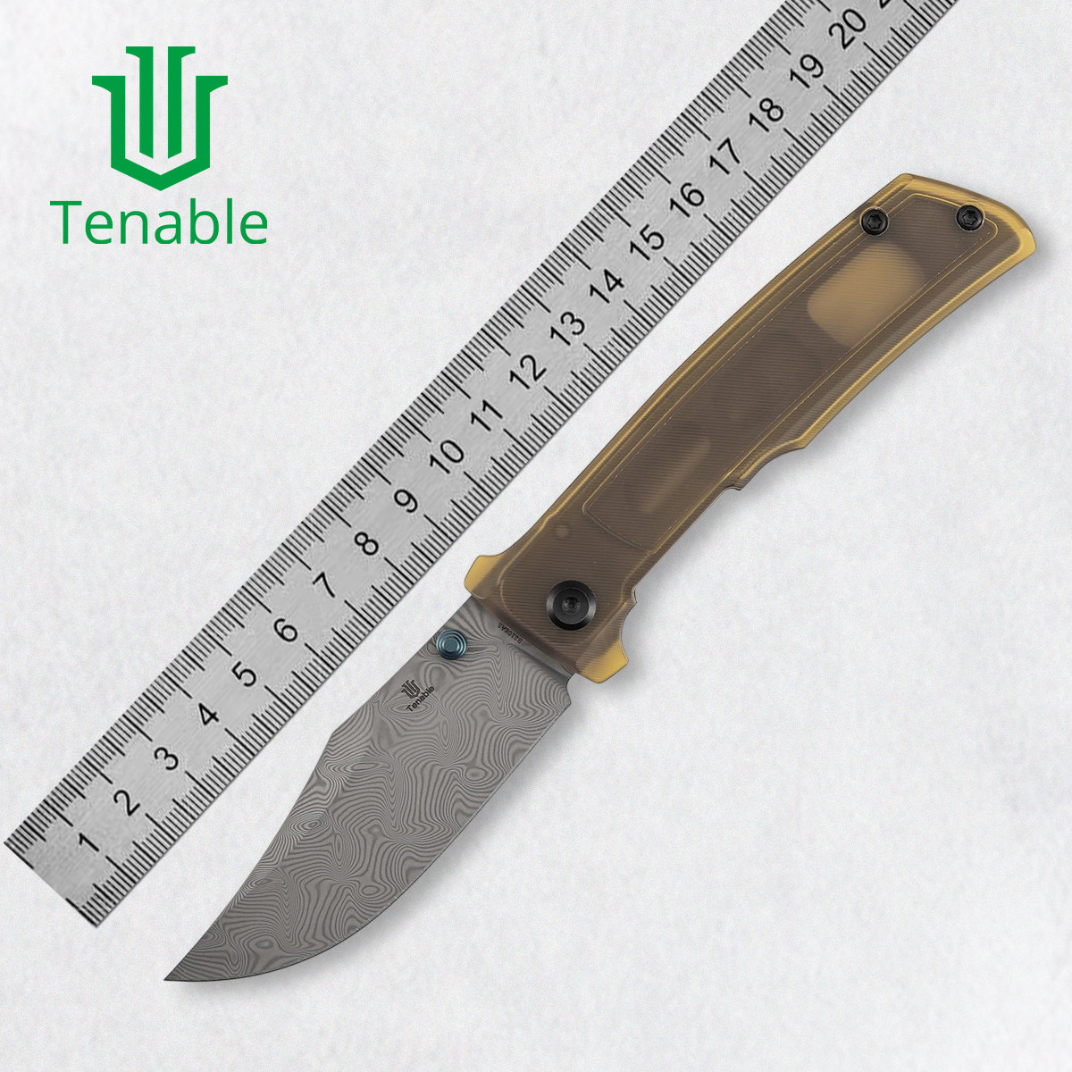 Tenable Bison野牛琥珀色PEI手柄110层不锈钢大马士革刃EDC折叠刀