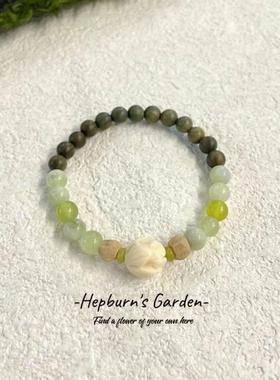 绿檀木女生串珠莲花手链新款中式手串禅意小众复古高颜值闺蜜手饰