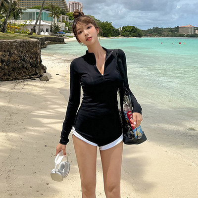 2025新款分体泳衣女保守遮肚显瘦长袖长裤防晒沙滩度假泡温泉泳装