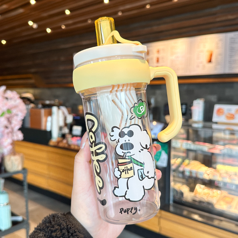2025夏日新款大容量冰霸杯带茶仓吸管杯女生高颜值水杯手柄塑料杯