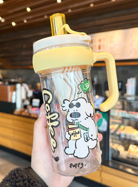 2025夏日新款大容量冰霸杯带茶仓吸管杯女生高颜值水杯手柄塑料杯