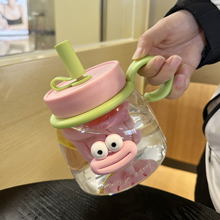 夏天女生水杯高颜值吸管大肚杯大容量茶漏杯耐高温可爱大嘴吨吨杯