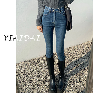 胖mm超火弹力紧身小脚裤 复古蓝牛仔裤 高腰显瘦大码 新款 女2025秋季