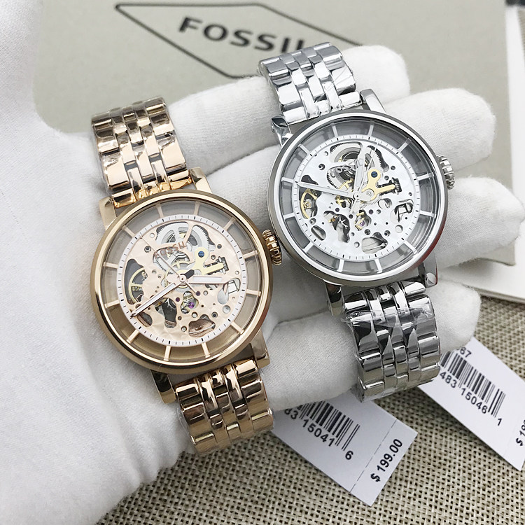 新款FOSSIL化石手表不锈钢机械镂空背透女表ME3067ME3065包邮