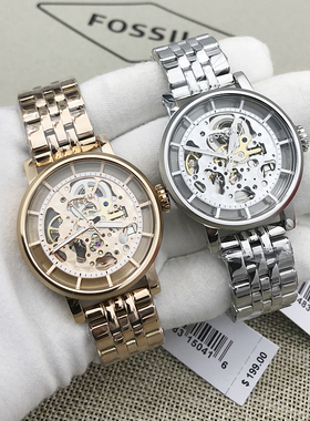 新款FOSSIL化石手表不锈钢机械镂空背透女表ME3067ME3065包邮