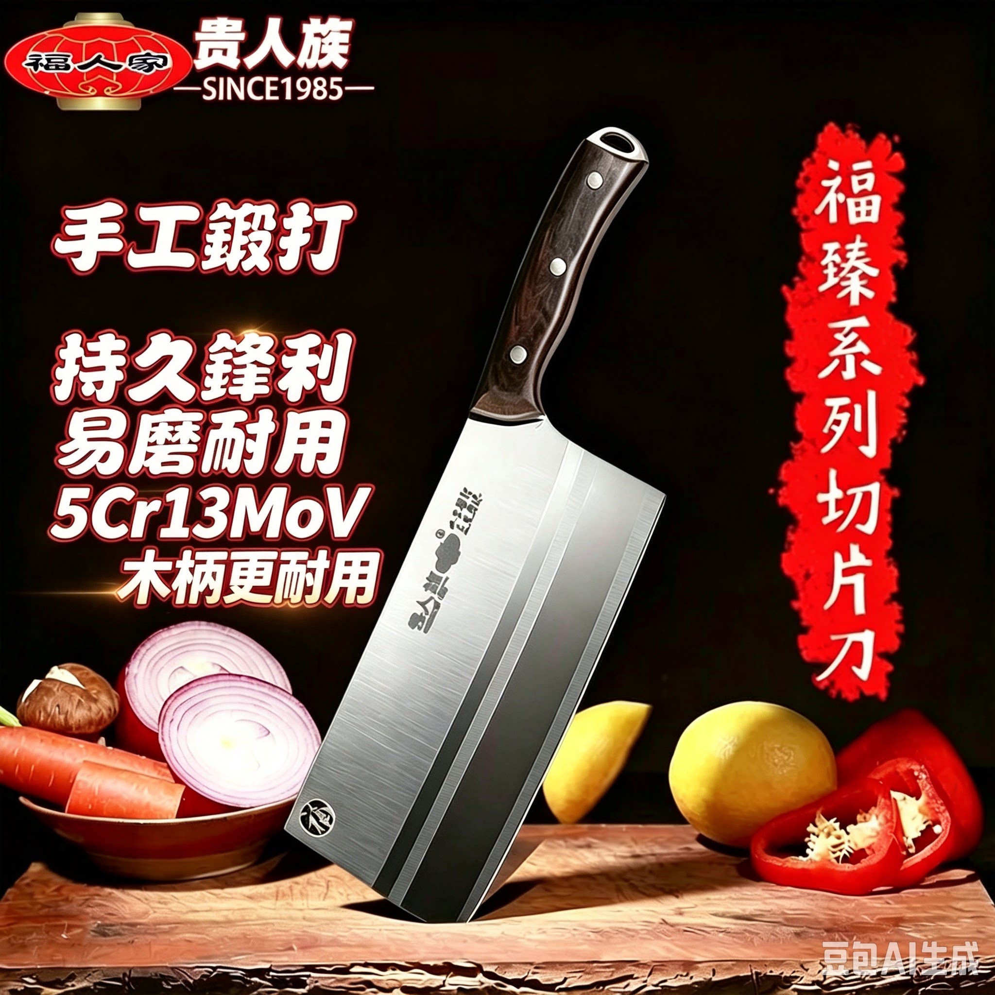 贵人族手工锻打切片刀切肉刀切菜刀厨房刀具厨师刀肉摊刀牛肉刀