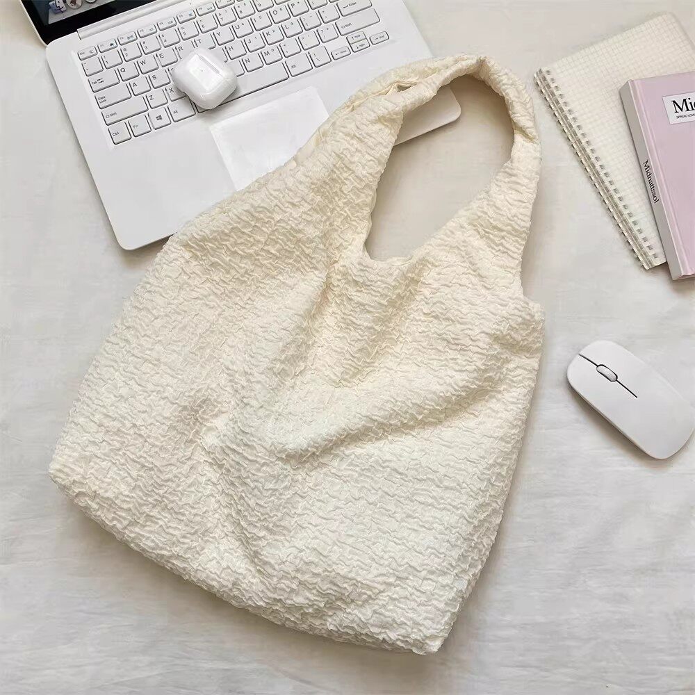 韩系温柔风褶皱帆布托特包女2026新款大容量休闲单肩手提包通勤包