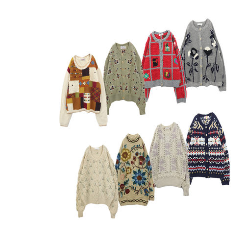 古着vintage不规则钩花日系羊毛