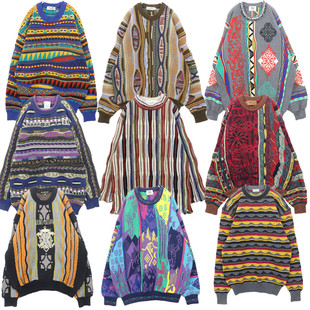 古着毛衣vintage复古欧美风街头霹雳嘻哈波普coogi苦瓜条纹B47