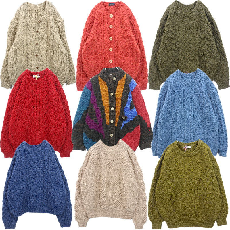 古着vintage毛衣森系手工编织钩花麻花豆豆衫甜美校园冬季外套B93