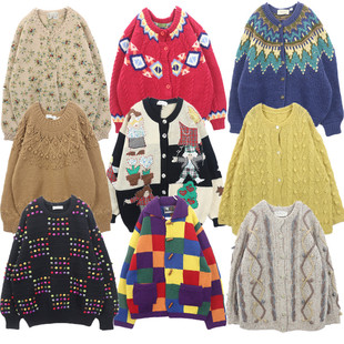 古着毛衣vintage复古森系手工编织钩花羊毛开衫 立体慵懒风御寒B42