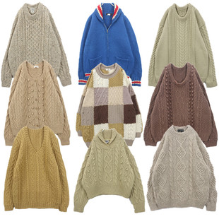 vintage古着毛衣森系手工编织钩花麻花豆豆衫甜美校园冬季外套B37