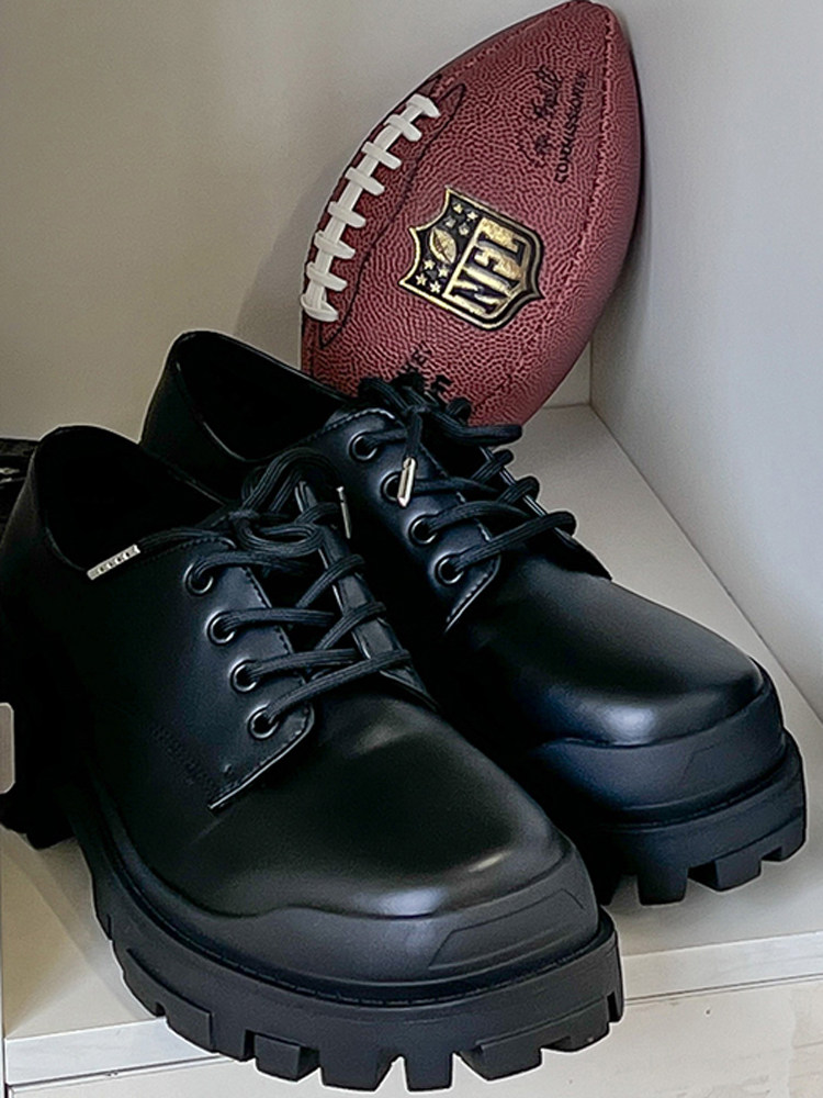 巴黎德比鞋男女同款单鞋黑色cleanfit厚底增高真皮休闲大头皮鞋潮