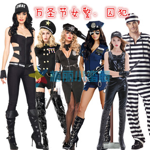 万圣节服装黑白条纹囚衣成人男女监狱囚服囚犯服装演出服 亲子服