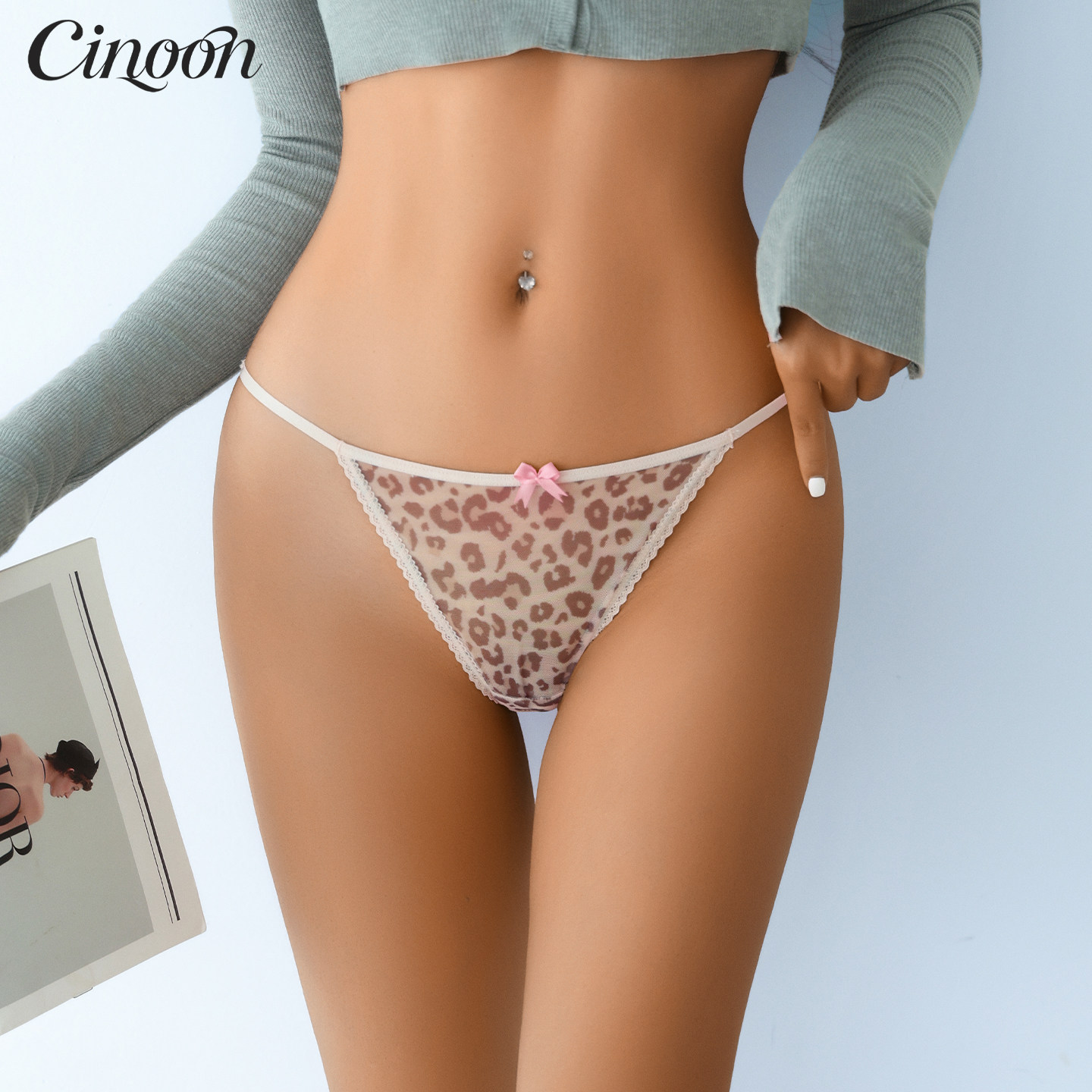CINOON性感豹纹蕾丝镂空高开叉女内裤魅惑吸睛交叉绑带低腰三角裤,女士内衣/男士内衣/家居服,女三角裤,淘宝优惠券,粉丝福利购,淘宝优惠卷