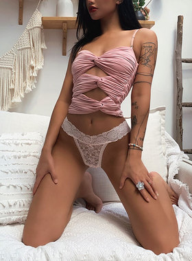 欧美少女蕾丝边内裤亲肤透气高弹低腰绑带纯色无痕丁字裤性感T裤