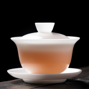 冰种玉瓷三才盖碗单个家用陶瓷不烫手泡茶碗茶杯高档功夫茶具套装