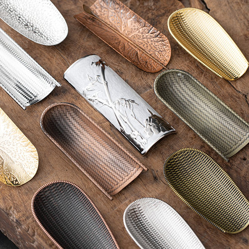 黄铜茶则两件套茶荷茶勺茶铲茶道