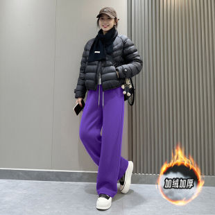 运动休闲裤 加绒加厚美式 宽松外穿香蕉裤 女秋冬高腰阔腿裤 弯刀卫裤