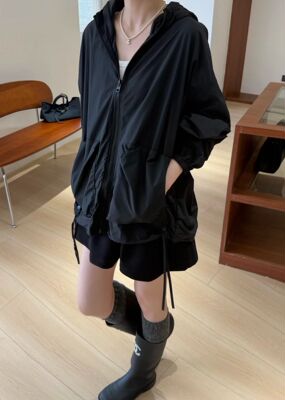 欧货1976时尚高级感连帽拉链宽松百搭薄款休闲外套冲锋衣夹克上衣