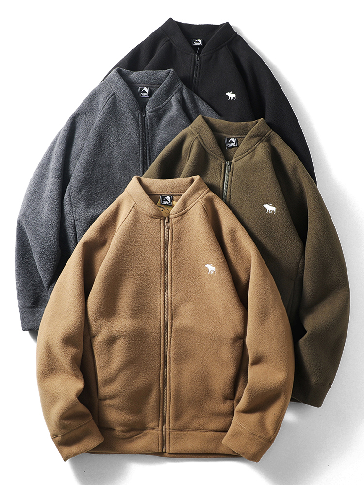 双面摇粒绒外套男秋冬加厚美式复古棒球服外贸男装户外抓绒衣内胆