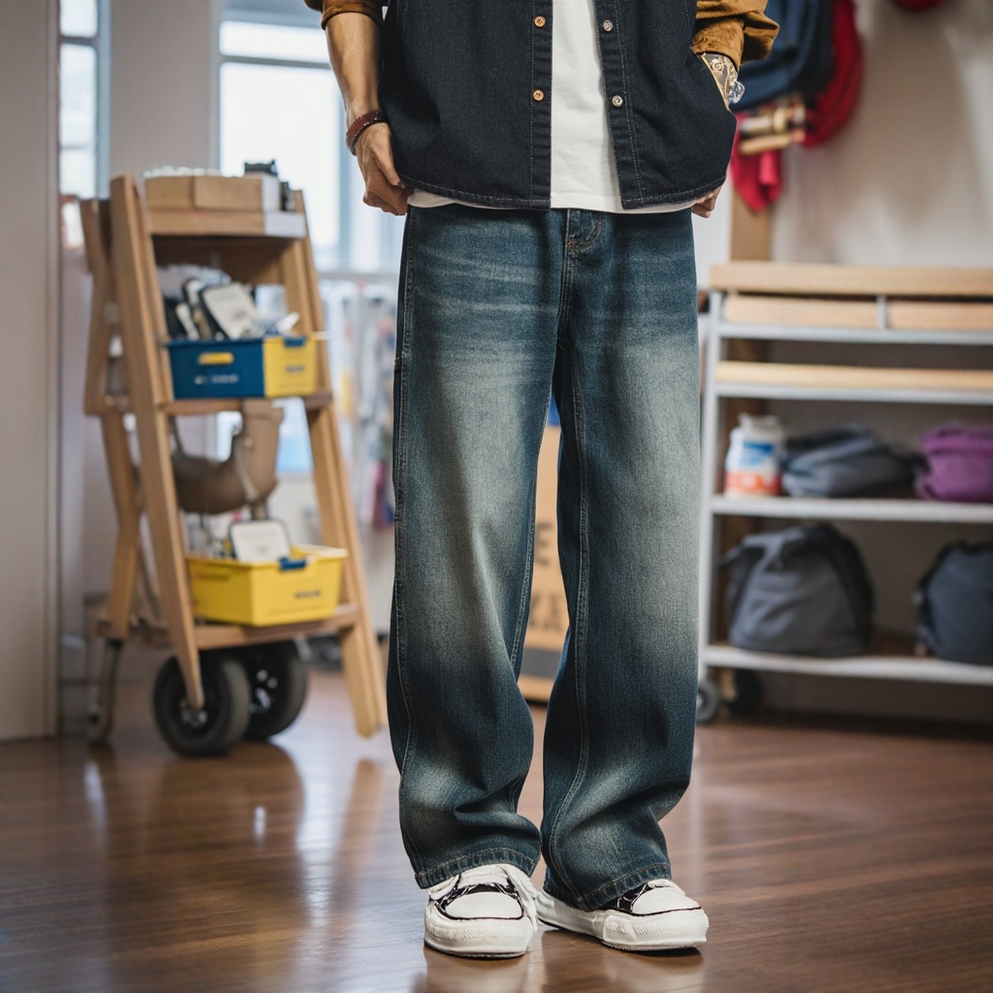 美式复古重磅水洗做旧阔腿牛仔裤男春秋裤子外贸男装宽松休闲长裤,男装,牛仔裤,淘宝优惠券,粉丝福利购,淘宝优惠卷