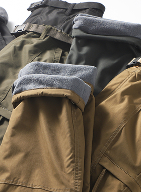 冲锋裤男冬季加绒加厚防风裤子户外登山裤机能工装裤外贸男装棉裤