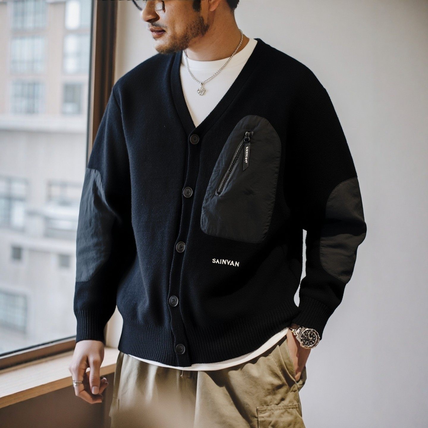 美式复古机能工装老钱风加厚开衫毛衣男冬季外套外贸男装针织衫,男装,针织衫/毛衣,淘宝优惠券,粉丝福利购,淘宝优惠卷