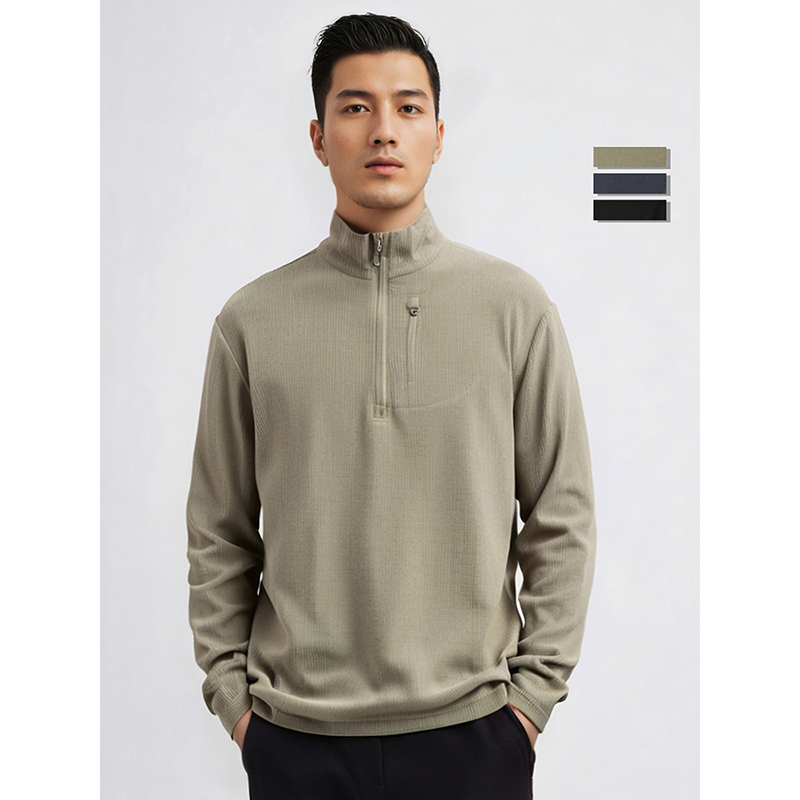 户外运动保暖加绒卫衣半拉链立领